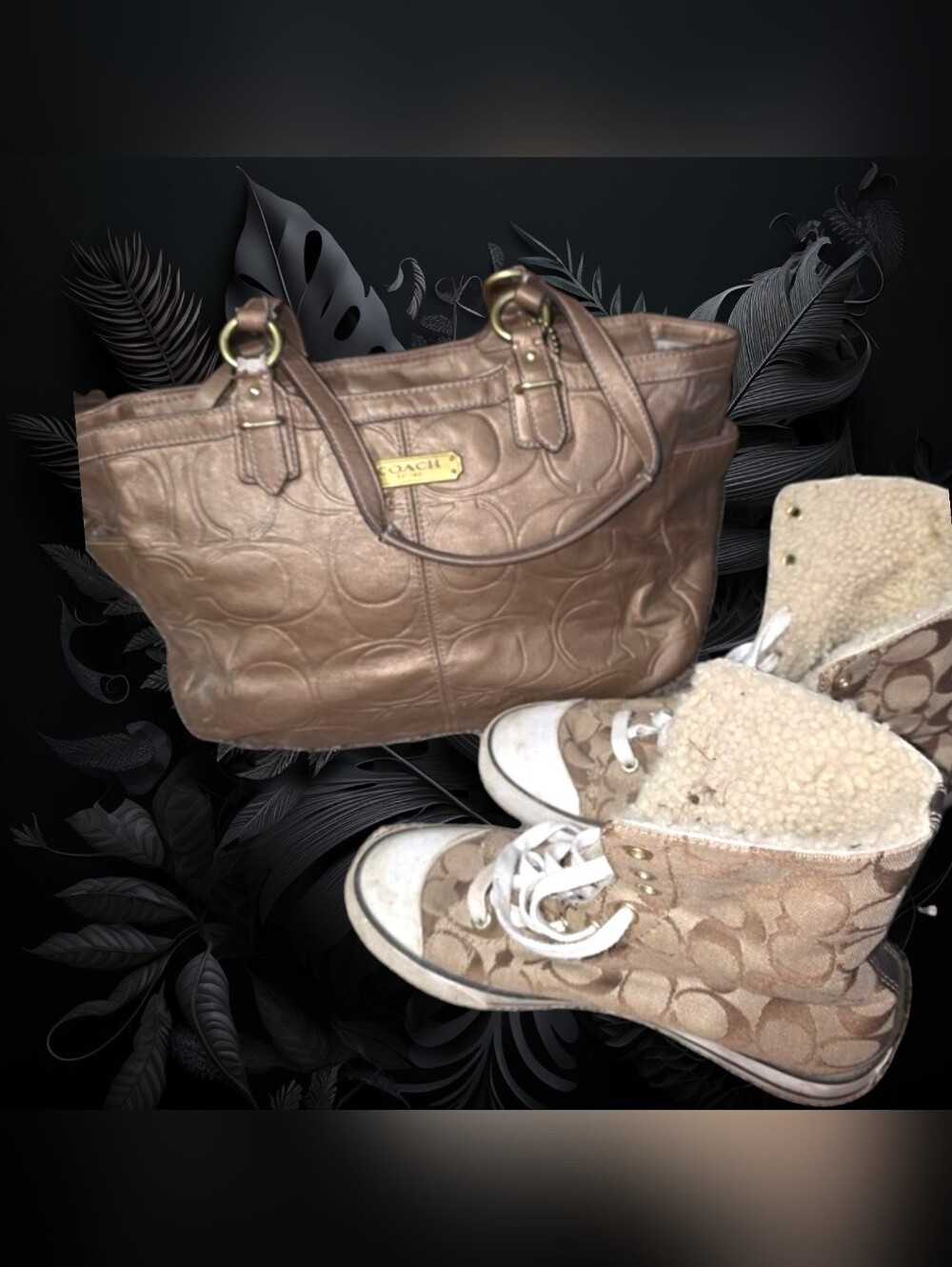 Coach Signature Tote and High-Top Sneakers in Khaki